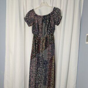 Lulus Floral Maxi Dress, Size S, Capped Sleeves